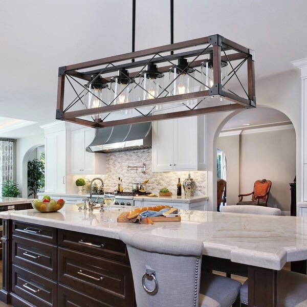 5 Light Retro Farmhouse Chandelier Red and Black Ceiling Light for Kitchen Living Room and Dining Room Bulbs Not Included