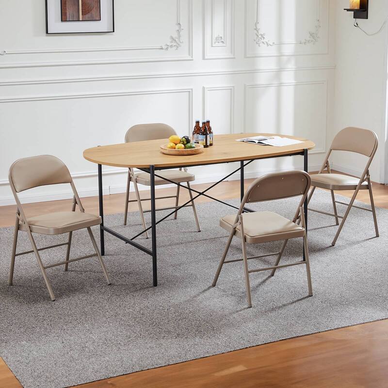 Rossetta Refined Style Set of 4 Leather-Padded Folding Chairs, Quick-Folding & Space-Saving - Khaki