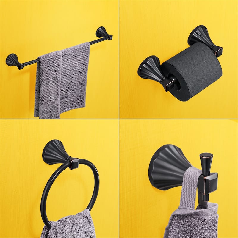 4 Piece Towel Rack Set Bathroom Hardware Set Towel Bar - Black