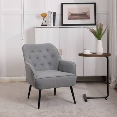 Easy Assemble Modern Mid Century Linen Sherpa Armchair for Living Room Bedroom Office