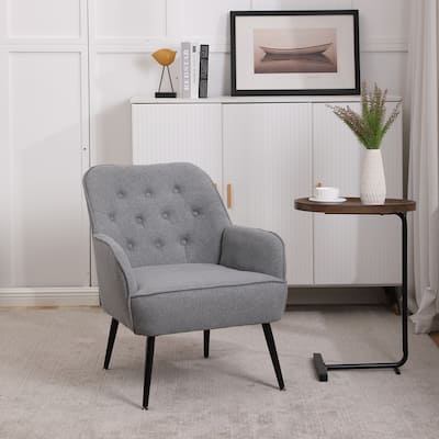 Modern Mid Century Chair Linen Sherpa Armchair for Living Room Bedroom Office Easy Assemble