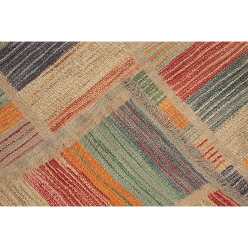 Hand Woven Oriental 100% Wool Carpet Southwestern Modern Multi-Colored Kilim Area Rug - 7' 10'' X 5' 4''
