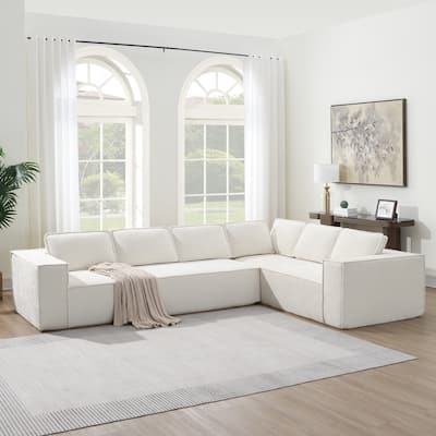 129.5" Modular Sectional Sofa, 6 Seat Wrinkle-resistant Chenille Couch Set, No Assembly, Beige