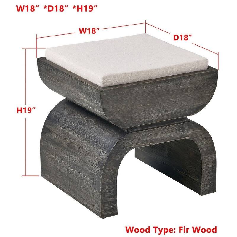Bakersfield Fir Wood Upholstered Ottoman, Putty