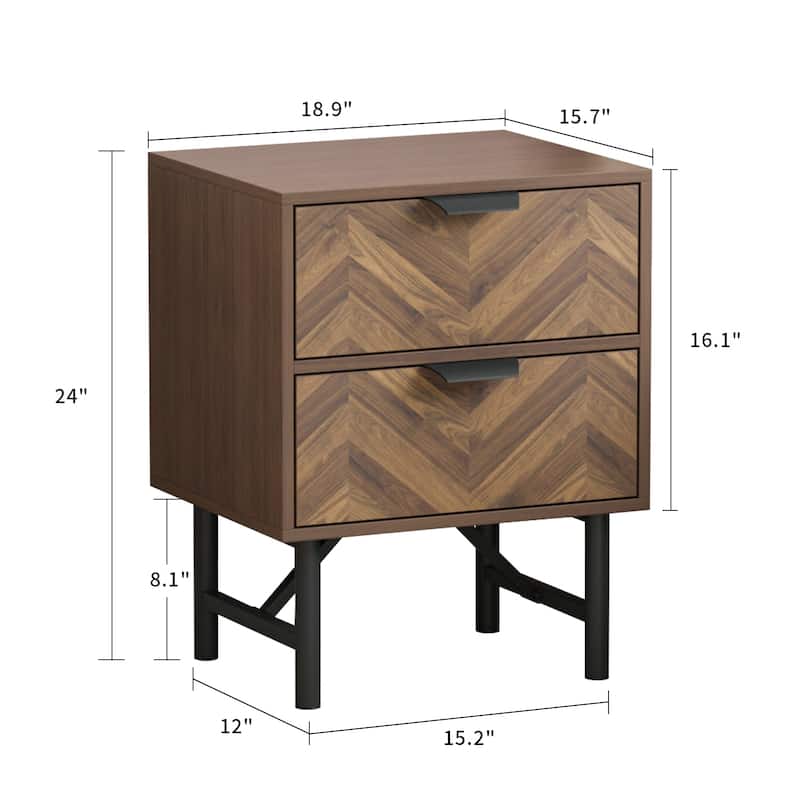Kerrogee 2-Drawer Nightstand with Metal Leg - Bedside Table - Brown