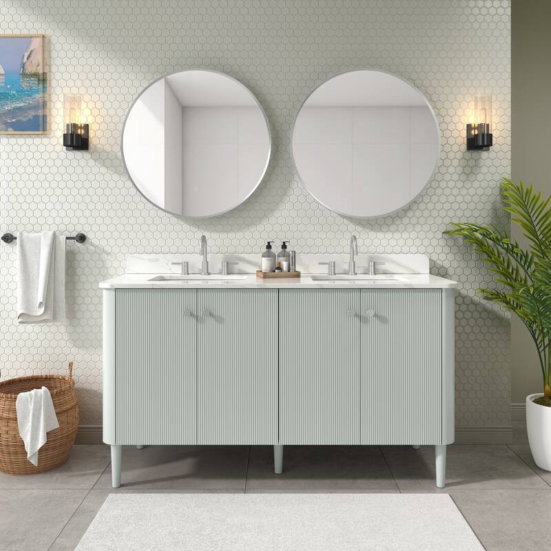 Haley Bathroom Vanity Only in Soft Sage with Dual Mount Option
