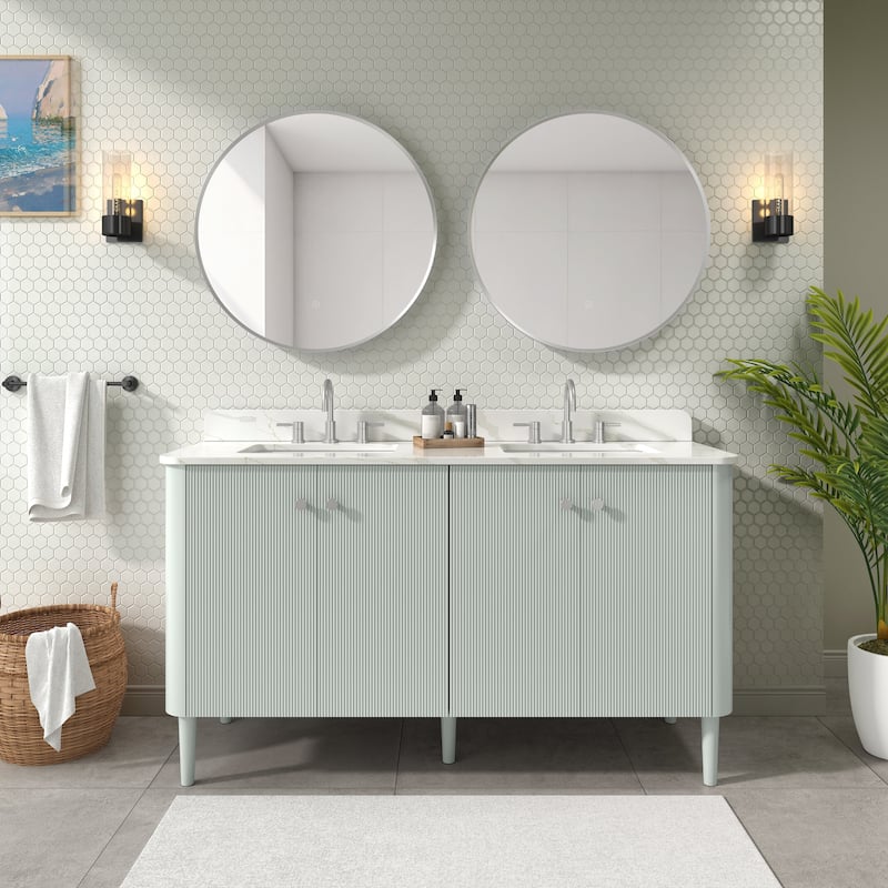 Haley Bathroom Vanity in Soft Sage with Alluring Quartz Top