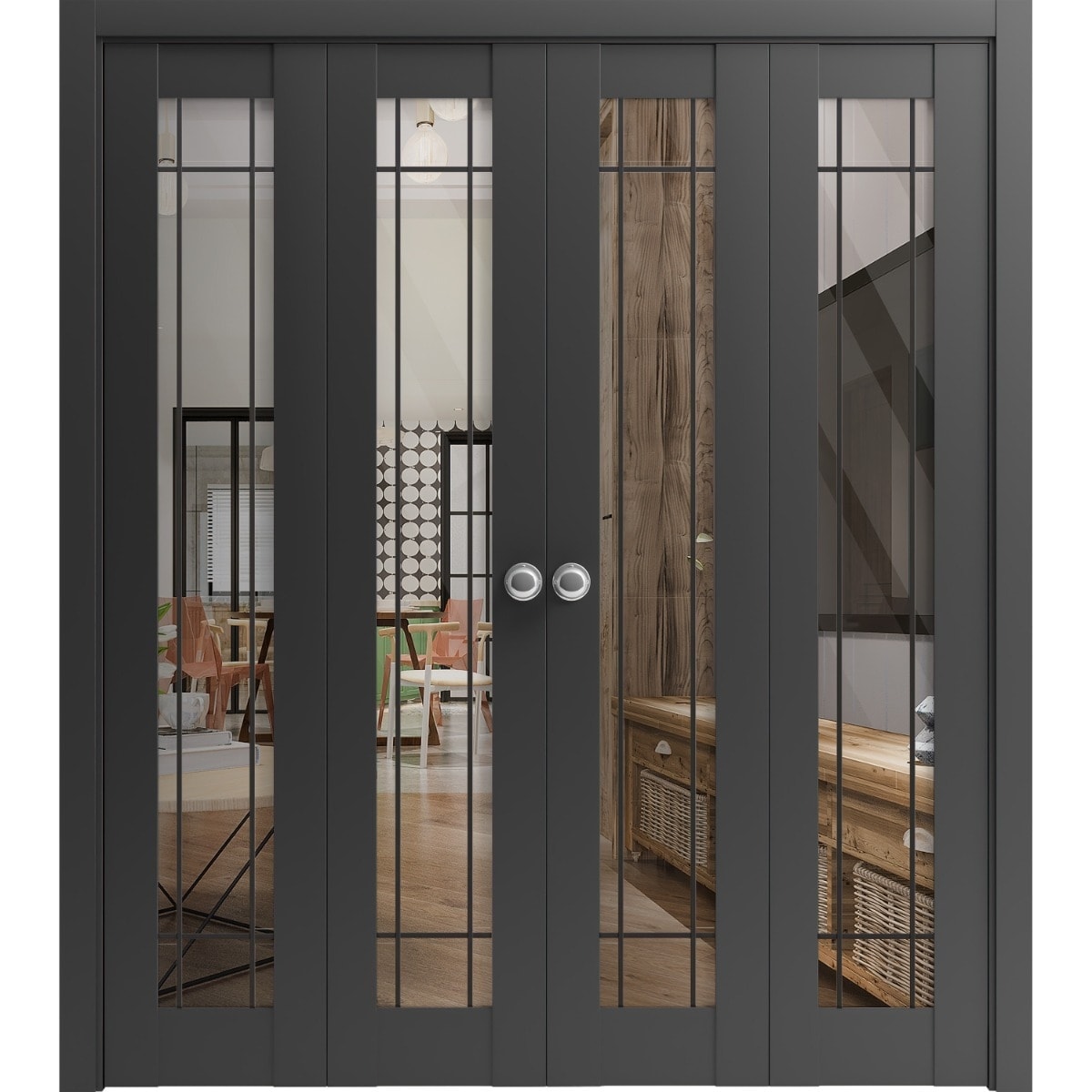 SartoDoors Lucia 2266 | Closet Door Bi-fold Door | Solid Wood w/ Glass | Hardware Set | 18x80, Matte Black Bedroom Door
