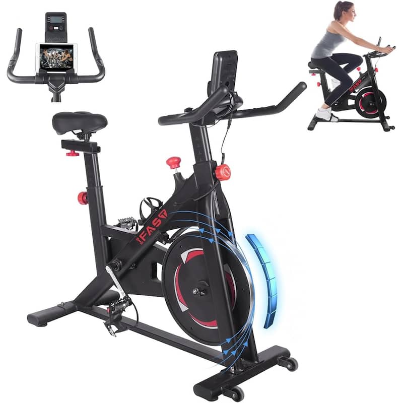 Stationary Bikes for Home Spin Indoor Exercise Bike with LCD Monitor and Comfortable Seat Cushion - Red/Black