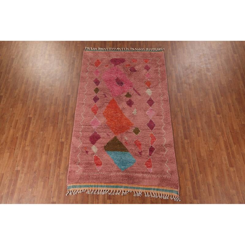 Pink Plush Moroccan Oriental Area Rug Handmade Wool Carpet - 5'11" x 10'0"