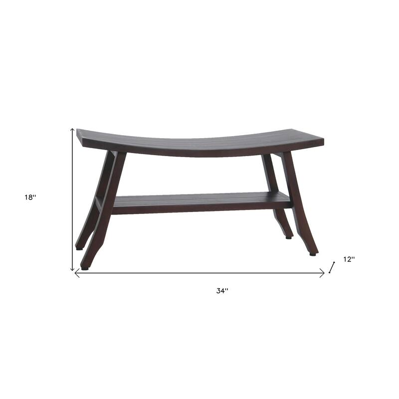 HomeRoots 34" Brown Teak Shower Bench With Shelf