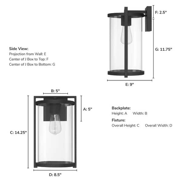 dimension image slide 2 of 4, Hunter Astwood Outdoor WeatherMax Black Wall Light - Transitional, Modern - Front Porch, Patio, Garage - Corrosion Resistant!