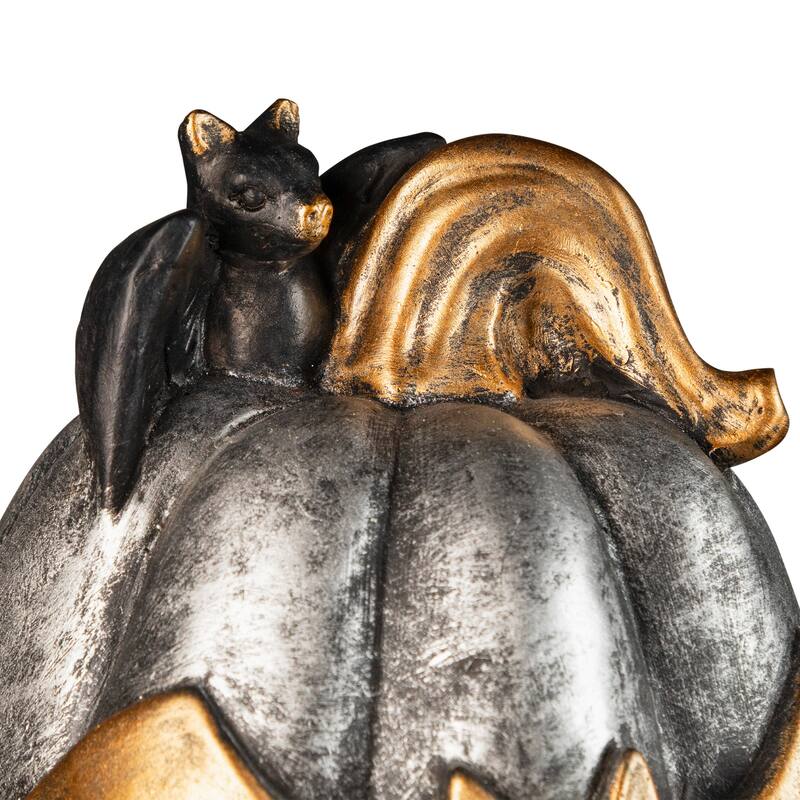 Lighted Metallic Jack-O-Lantern in Bat Mask Halloween Decoration - 14" - Multi LED