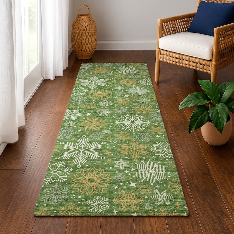 Premium Washable Super Soft Winter Snowflake Mayfield Rug - Green - 2'3" x 7'6"