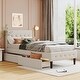 preview thumbnail 1 of 10, Twin Size Upholstered Platform Bed with Linen Headboard and Two Storage Drawers Beige