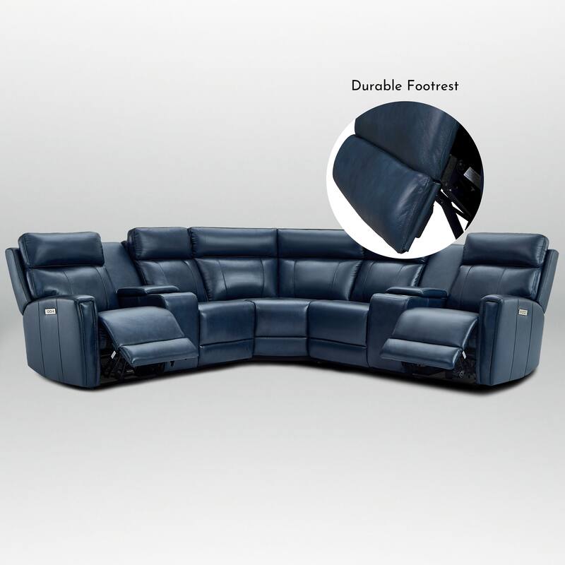 7PCS, 3 Power Recliners, Leather Reclining Sectional with Power Headrest & Lumbar, USB Port & USB-C Port