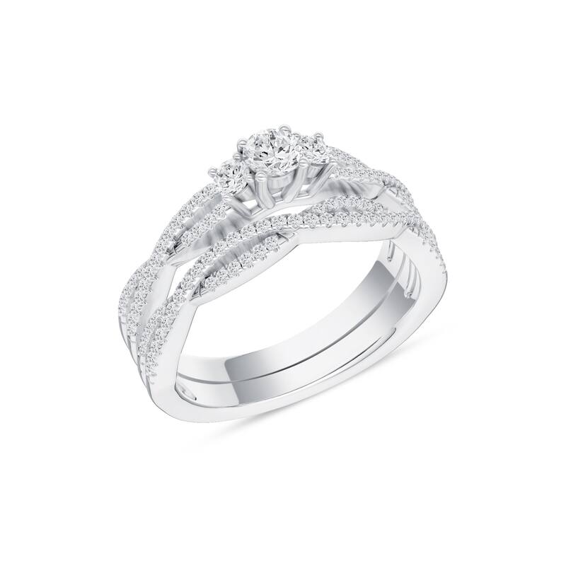 IGI Certified 1/2ct TDW Diamond Criss Cross Anniversary Ring Set in 14K White Gold for Women