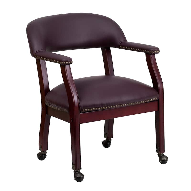Conference Chair with Accent Nail Trim and Casters - Burgundy Leather