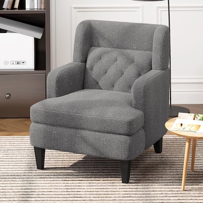 Dark Grey Modern 35.25" Upholstered Arm Chair with Birch Wood Legs amd Tufted Backrest for Living Room