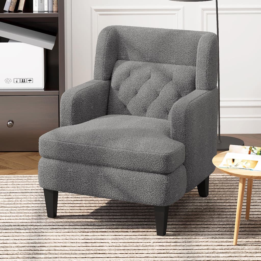 Modern 35.25" Upholstered Arm Chair with Birch Wood Legs amd Tufted Backrest for Living Room