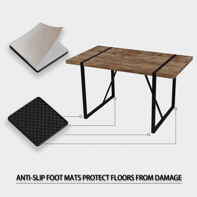 55 "rural industrial rectangular MDF dark wood dining table, 4-6 people, 1.5" thick engineering wood tabletop