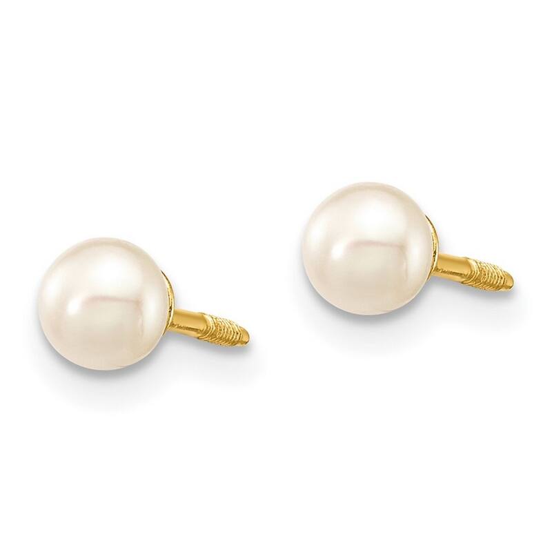 Curata 14k Yellow Gold Screw back Spring Ring for boys or girls Freshwater Cultured Pearl Set - Bracelet and Post Earrings