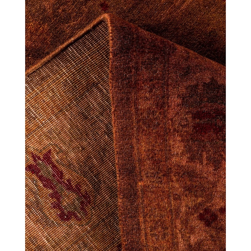 Overton Hand Knotted Wool Vintage Inspired Modern Contemporary Overdyed Brown Runner Rug - 3' 2" x 22' 4"