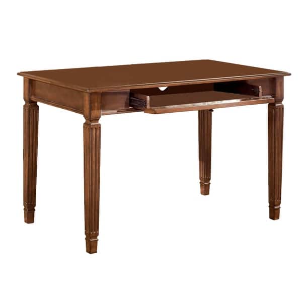 Wooden Desk with Drop Down Keyboard Tray and Turned Legs, Brown Bed