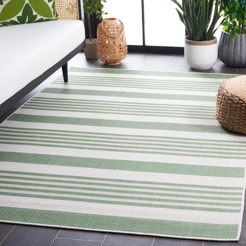 SAFAVIEH Bermuda Timi Geometric Indoor/Outdoor Waterproof Rug - 9' x 12' - Green/Ivory