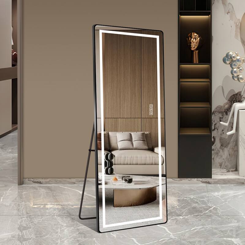 64 inch x 21 inch full-length vertical mirror with LED light, illuminated floor mirror with bracket,