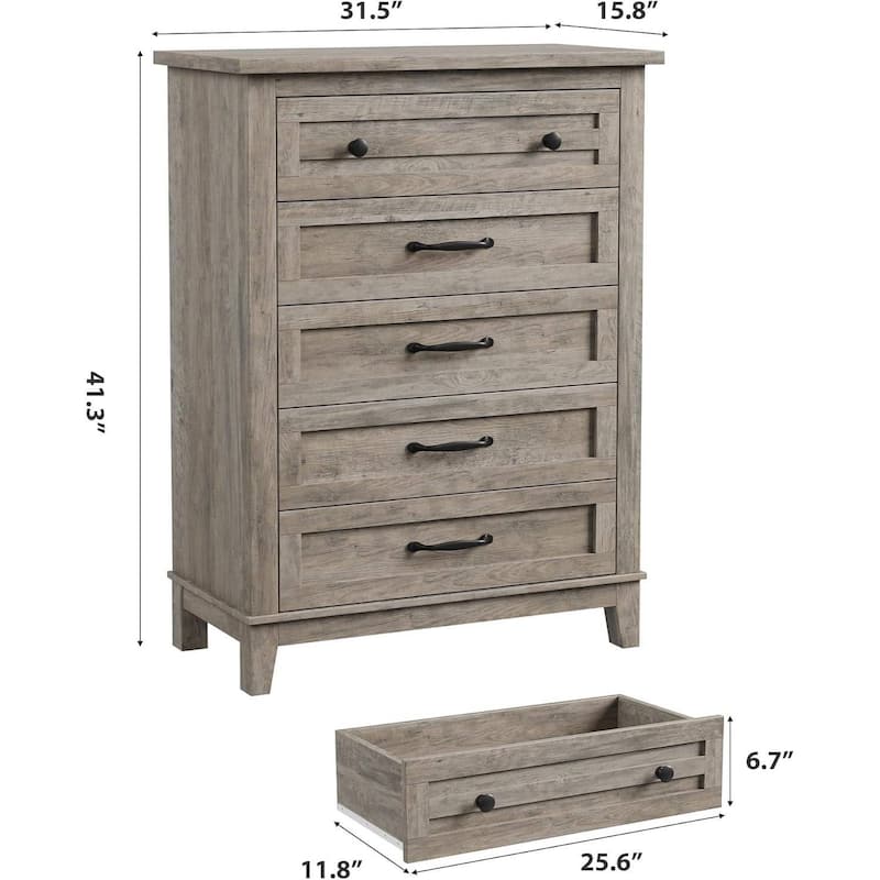 41.3" Tall Vertical Freestanding 5 Drawer Dresser for Living Room, Bedroom, Entryway
