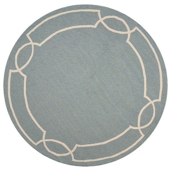 7' Spa Blue Hand Hooked Uv Treated Bordered Round Indoor Outdoor Area Rug 7' Spa Blue Hand Hooked Uv Treated Bordered Round Indoor Outdoor Area Rug