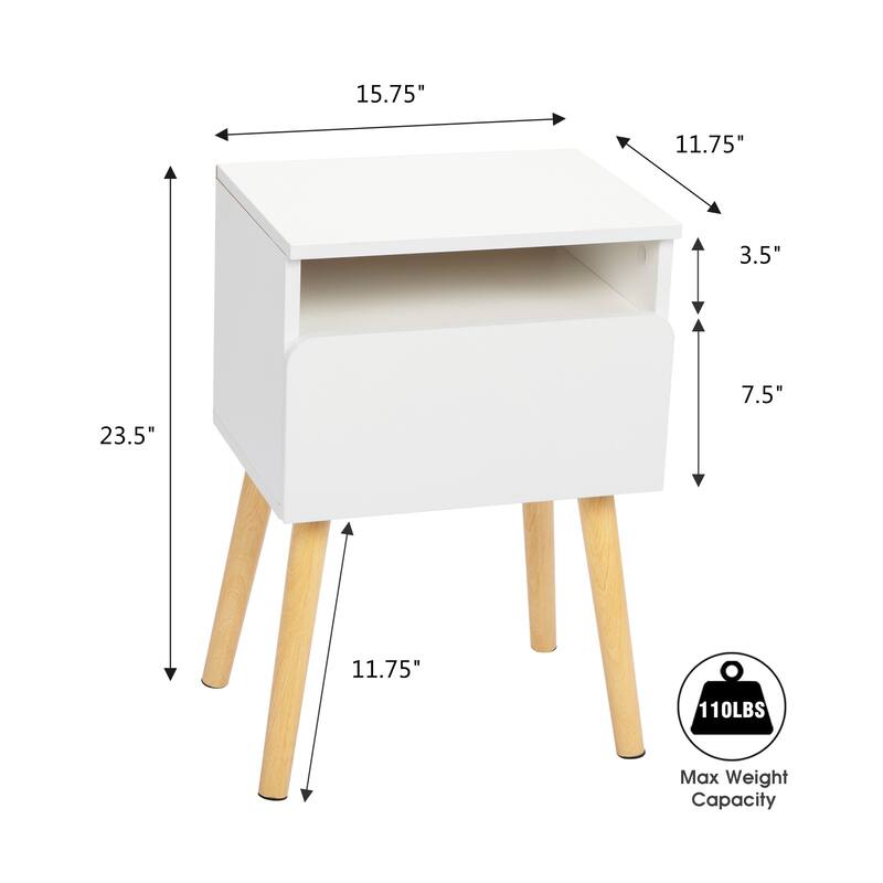 2-Piece Modern Bedside Table, Bedroom Coffee Table With Drawers, Shelves Bedside Furniture