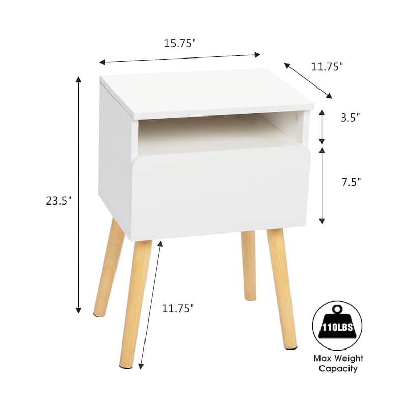 2-piece Nightstand bedside table with drawers, shelves