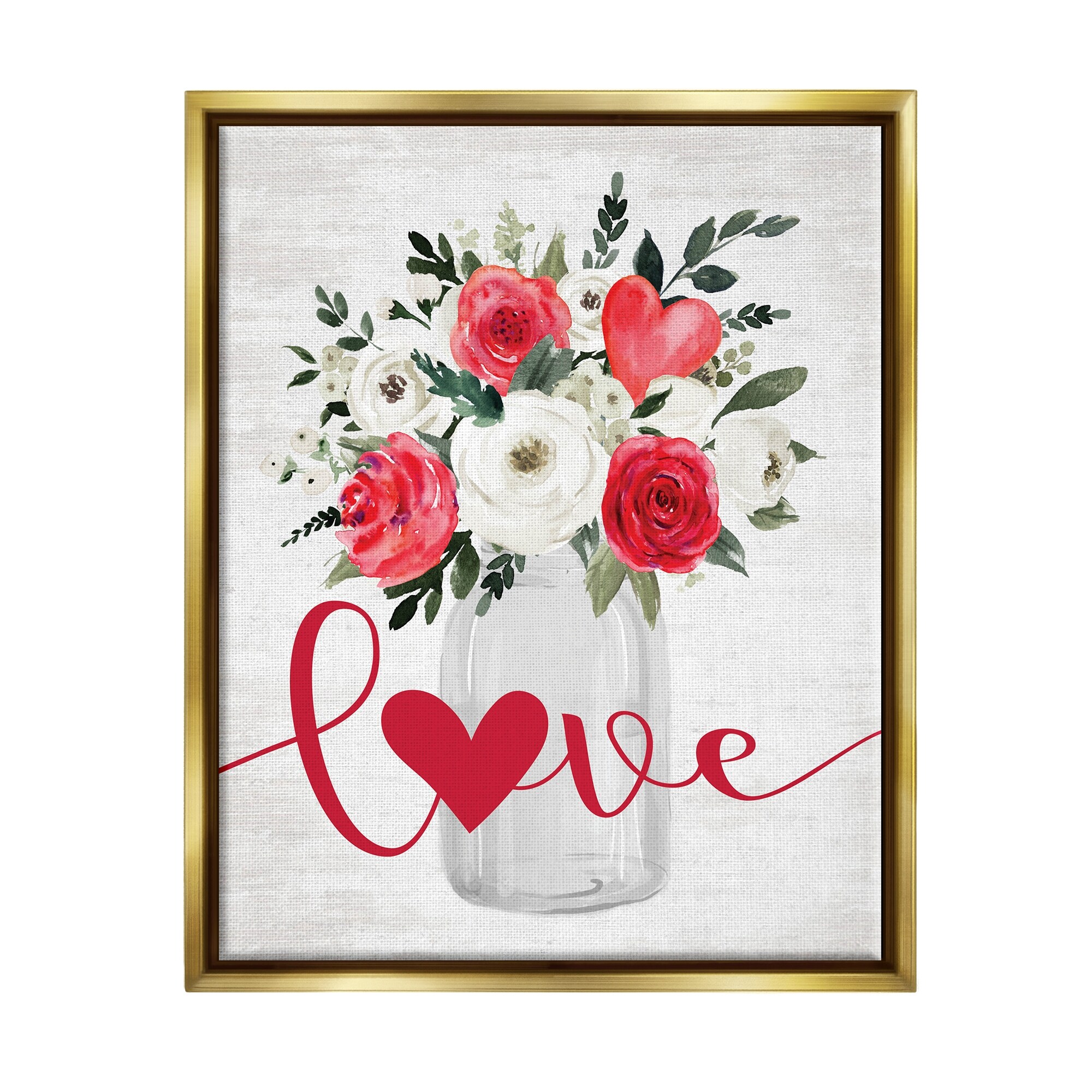 Stupell Floral Valentine's Love Bouquet Framed Floater Canvas Wall Art Design by Lettered and Lined