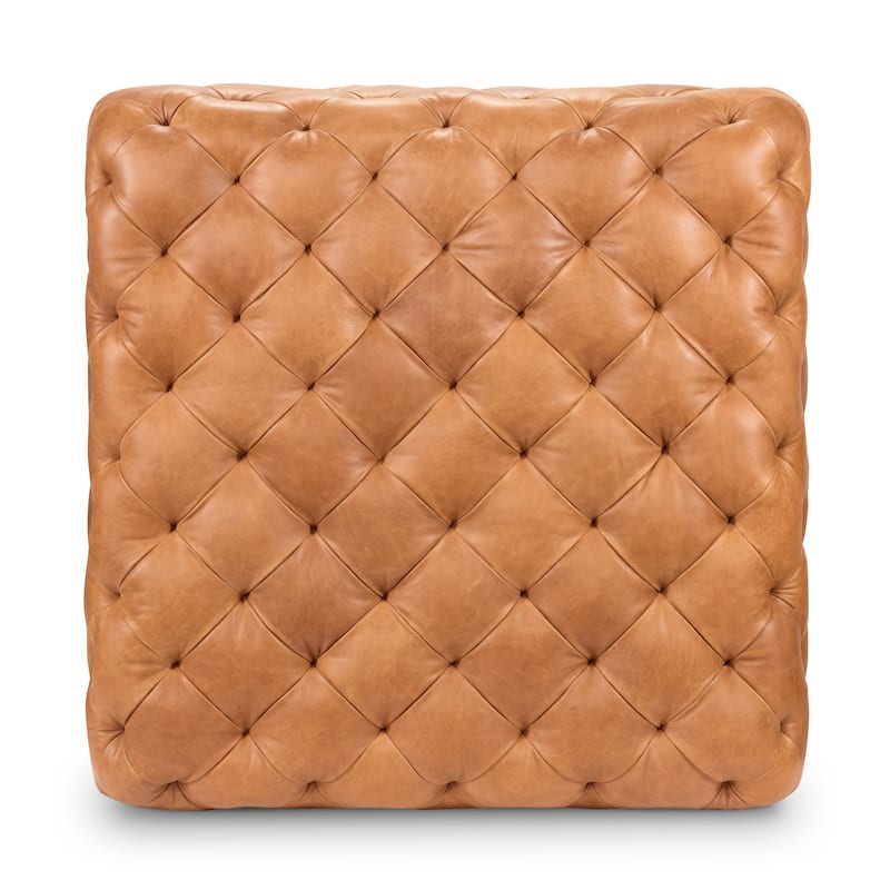 Poly & Bark Turin Leather Ottoman in Cognac Tan