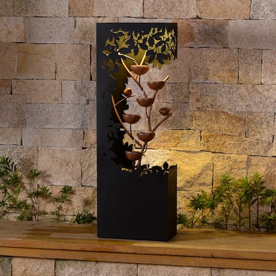LED Lighted Hollowed Flower Bowl Outdoor Garden Water Fountain - 46"