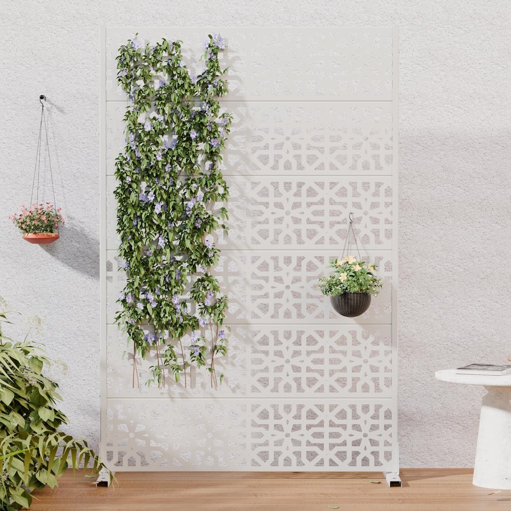Outdoor Metal Privacy Screen Freestanding Decorative Garden Fence Panel Weather Resistant Patio Divider Decorative Screen White