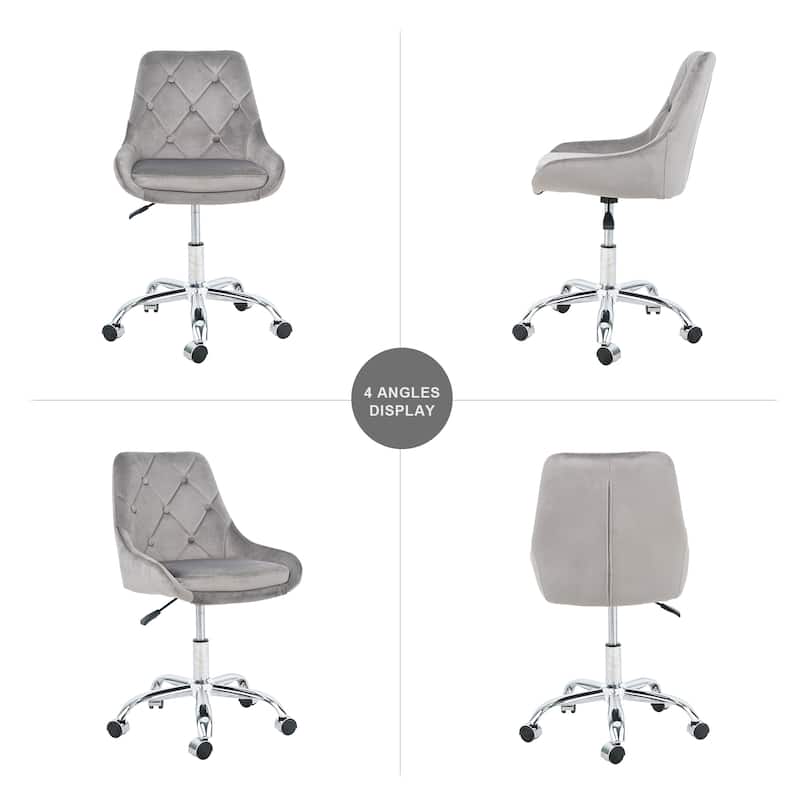 Grey Velvet Modern 22.3" Upholstered Buttons Tufted Accent Chair with Chrome Legs for Living Room