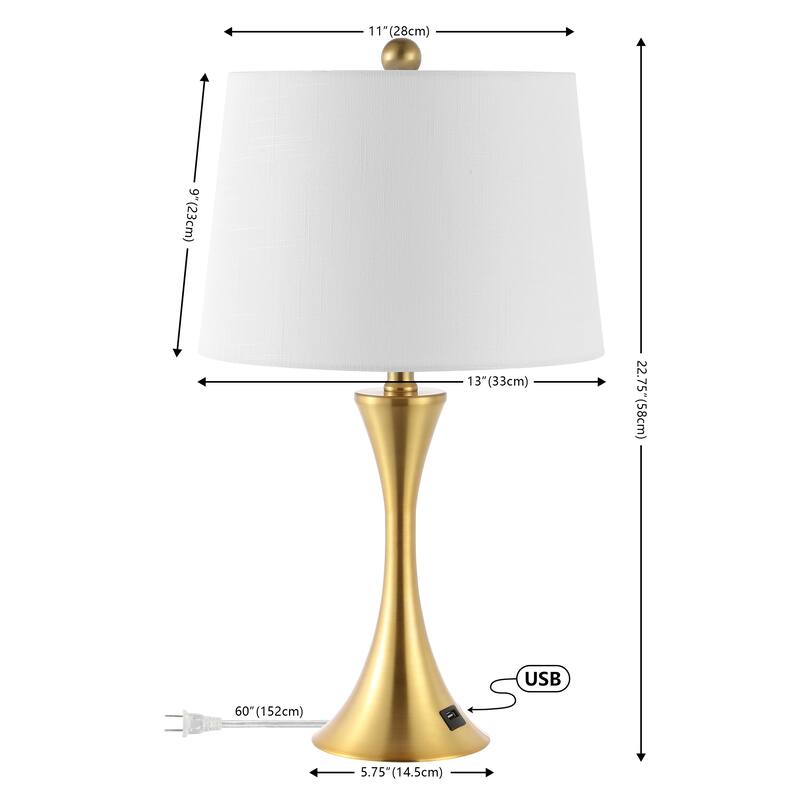 Makena 22.75" Modern Glam Iron Hourglass LED Table Lamp with USB Charging Port, (Set of 2) by JONATHAN Y