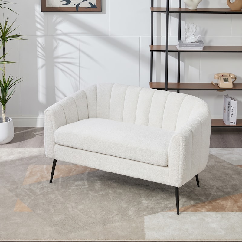 50.2"W Upholstered Mini Loveseat Accent Couch, Small Settee with Metal Legs, Channel Tufted 2-Seater Sofa