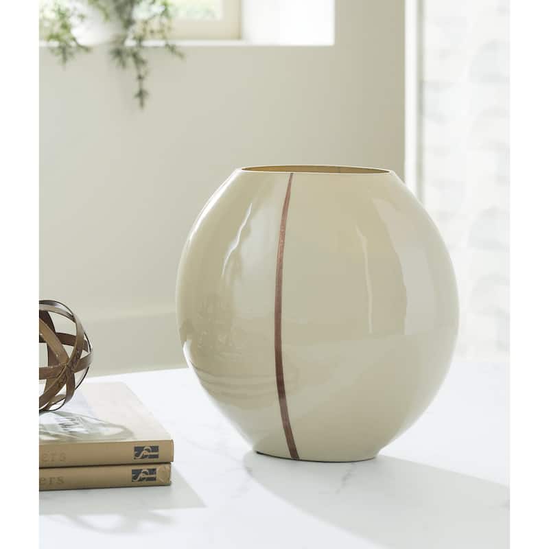 Signature Design by Ashley Sheabourne Cream/Brown Vase - 10.25" W x 5.25" D x 9.25" H