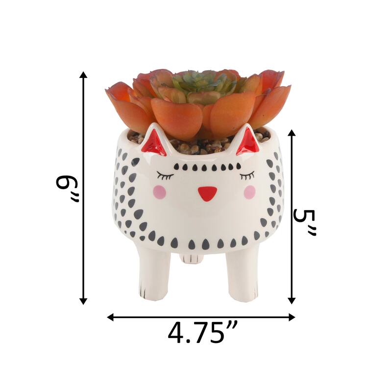 Faux Succulent in 4.75" Small White Cat Ceramic Planter - ONE-SIZE