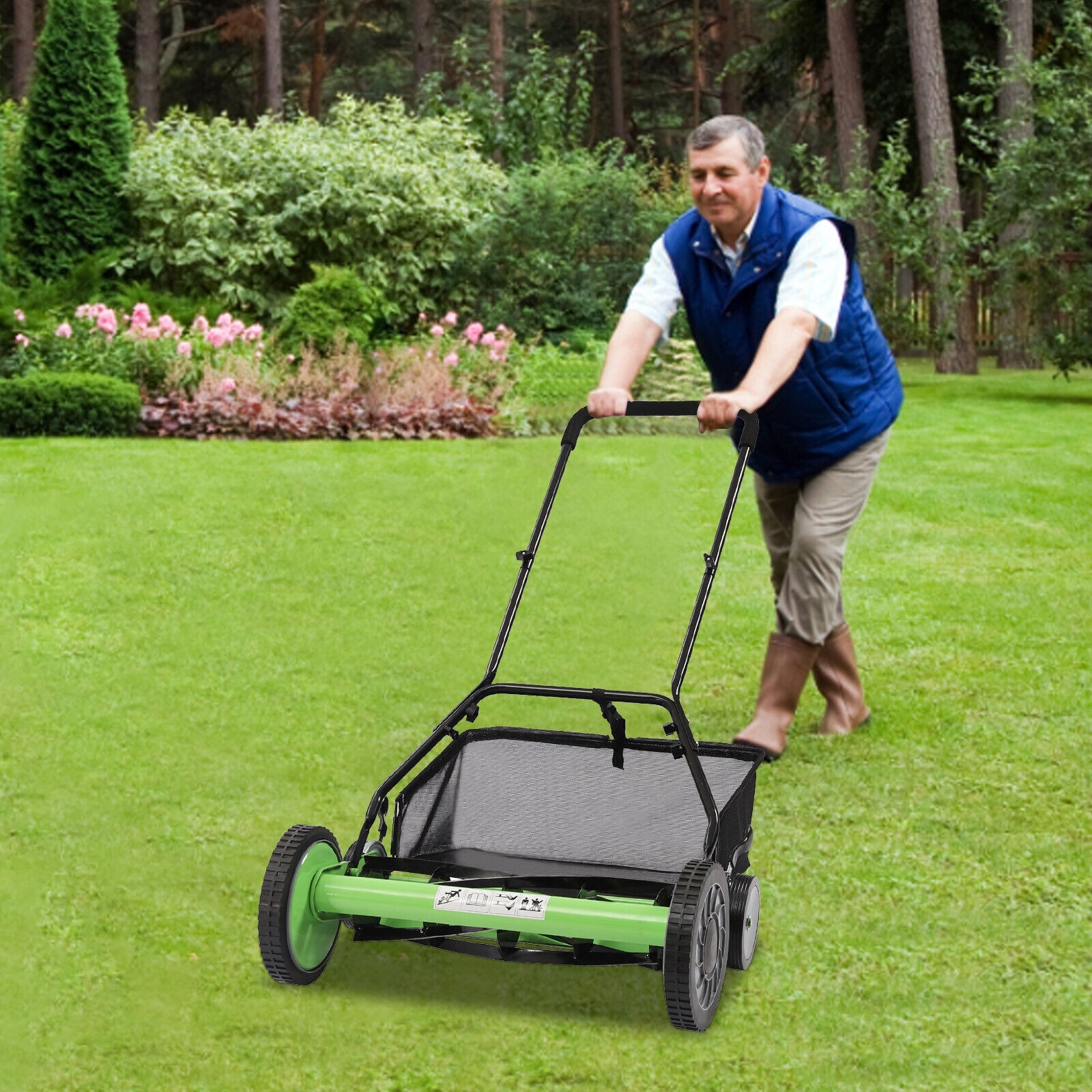 Cylinder Lawnmower Push Reel Lawn Mower with Grass Catcher - On