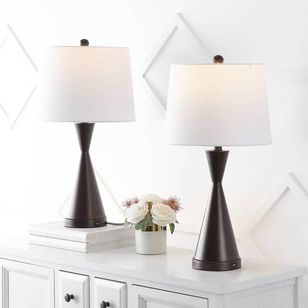 Roman 26" Classic French Country Iron LED Table Lamp with USB Charging Port, Nickel (Set of 2) by JONATHAN Y