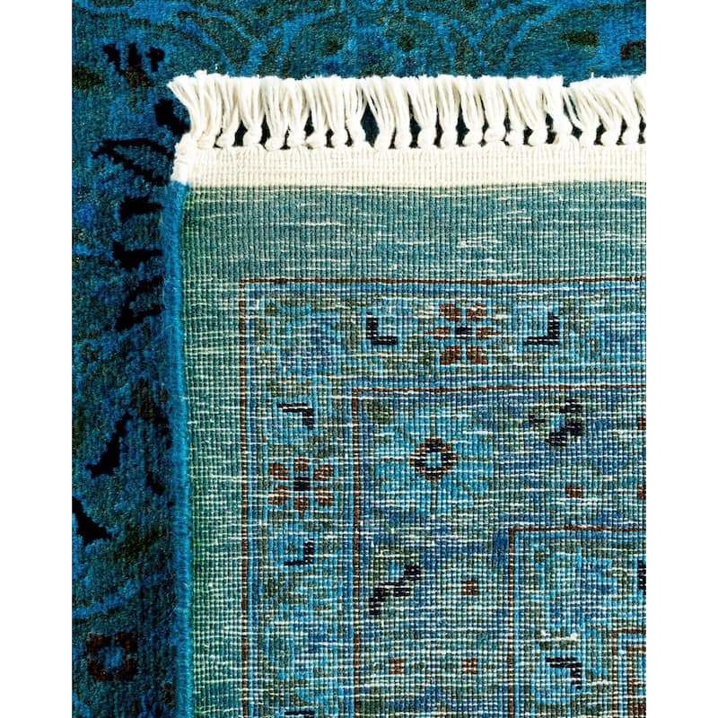 Overton Hand Knotted Wool Vintage Inspired Modern Contemporary Overdyed Blue Square Area Rug - 8' 0" x 8' 2"