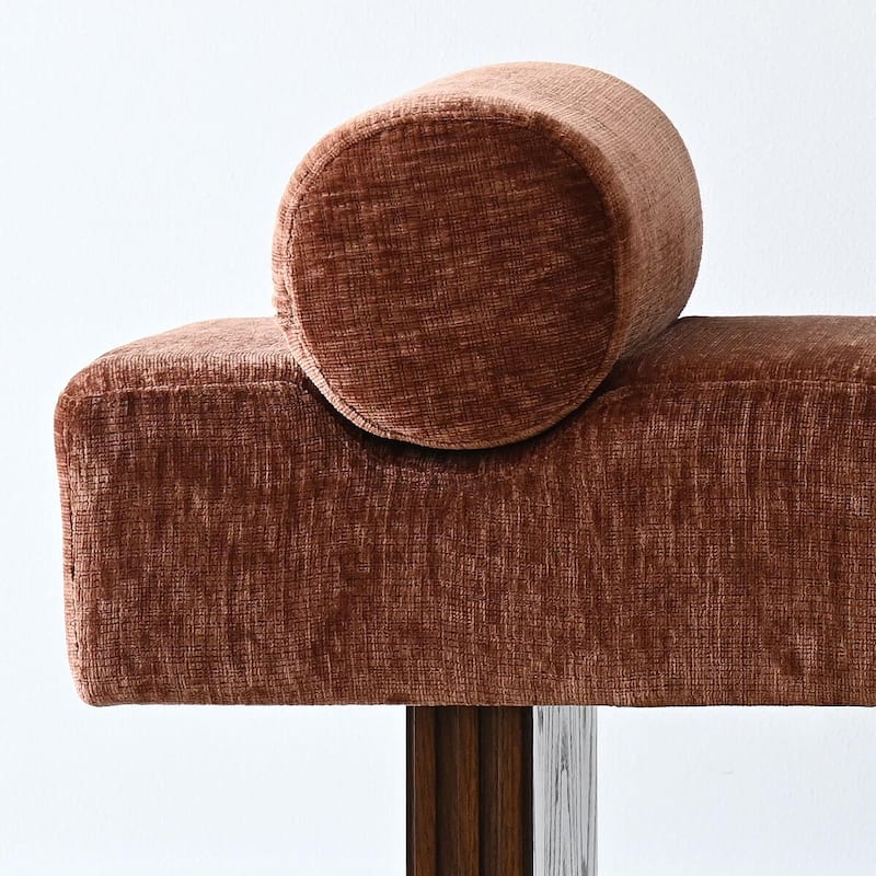 60" Upholstered Bedroom and Entryway Bench with Bolster Pillows