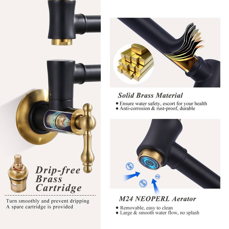 WOWOW Wall Mounted Pot Filler Faucet with Double Joint Swing Arms