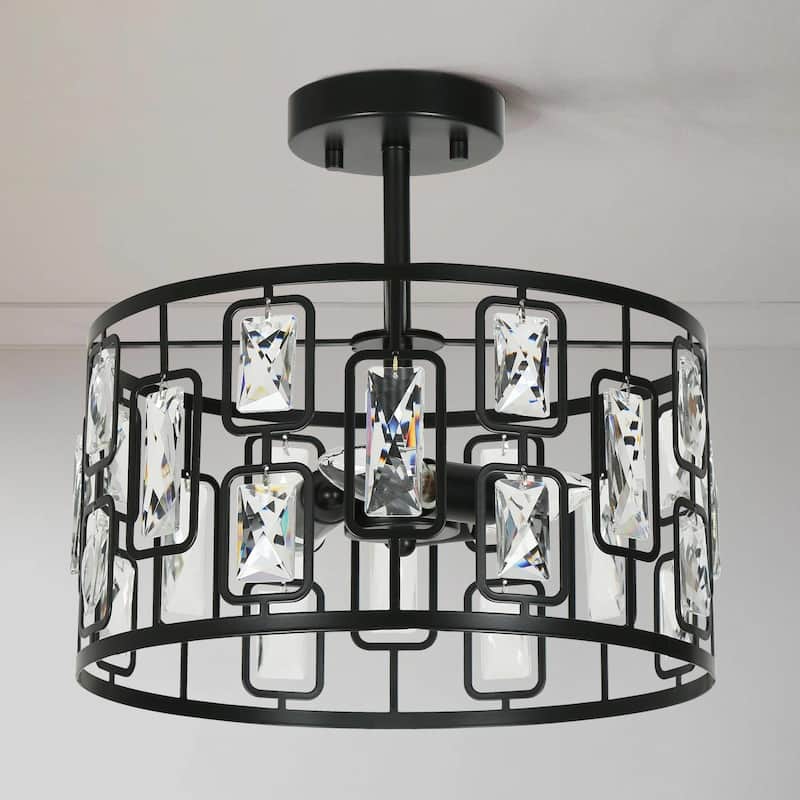 Dana Modern Black 3-Light Drum Chandelier Semi-flush Mount Ceiling Light - D13"* H12.5"