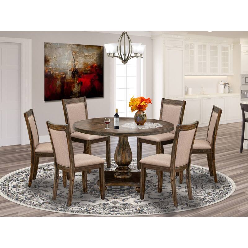 East West Furniture Kitchen Table Set- a Dining Table & Dark Khaki Linen Fabric Chairs, Distressed Jacobean (Pieces Option) - I2MZ7-716